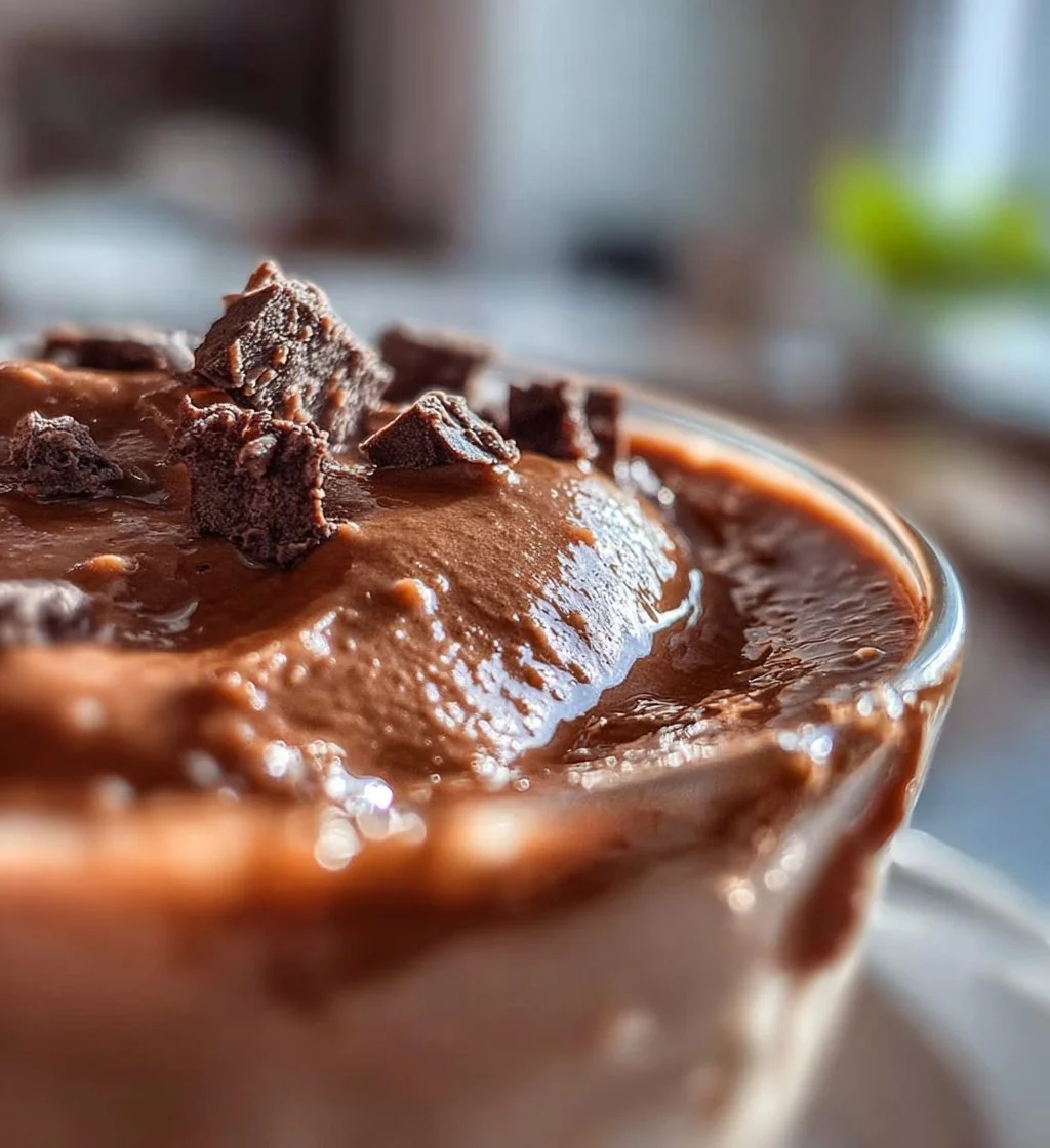 Delicious cottage cheese chocolate mousse served in a glass, topped with berries