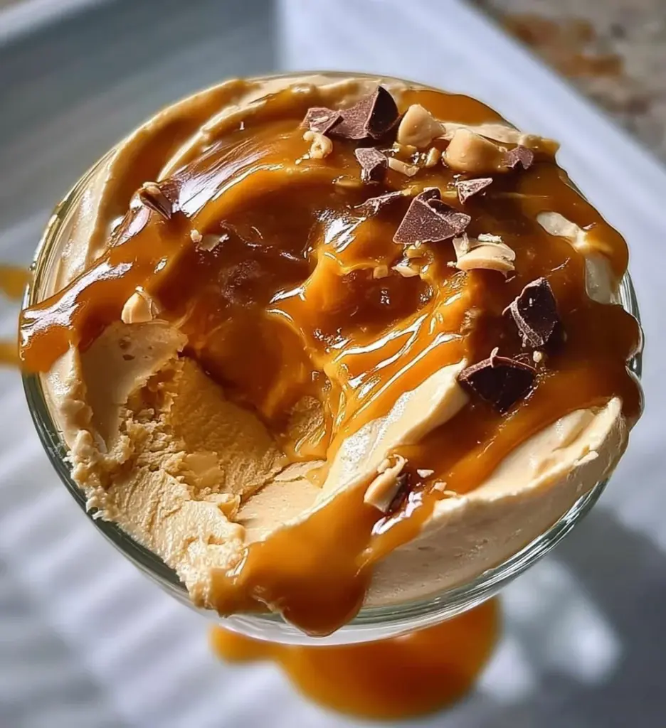 Delicious Cottage Cheese Peanut Butter Mousse in a dessert bowl