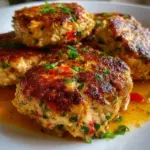 Delicious cottage cheese tuna cakes served on a plate with fresh herbs.