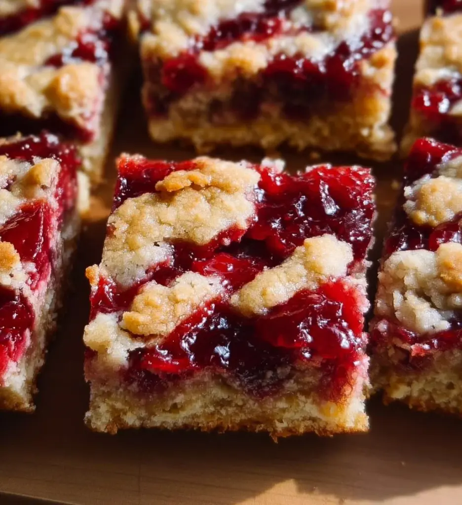 Cranberry Crumble Bars with a golden crumble topping on a white plate
