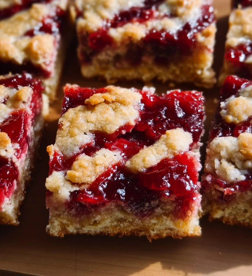 Cranberry Crumble Bars with a golden crumble topping on a white plate
