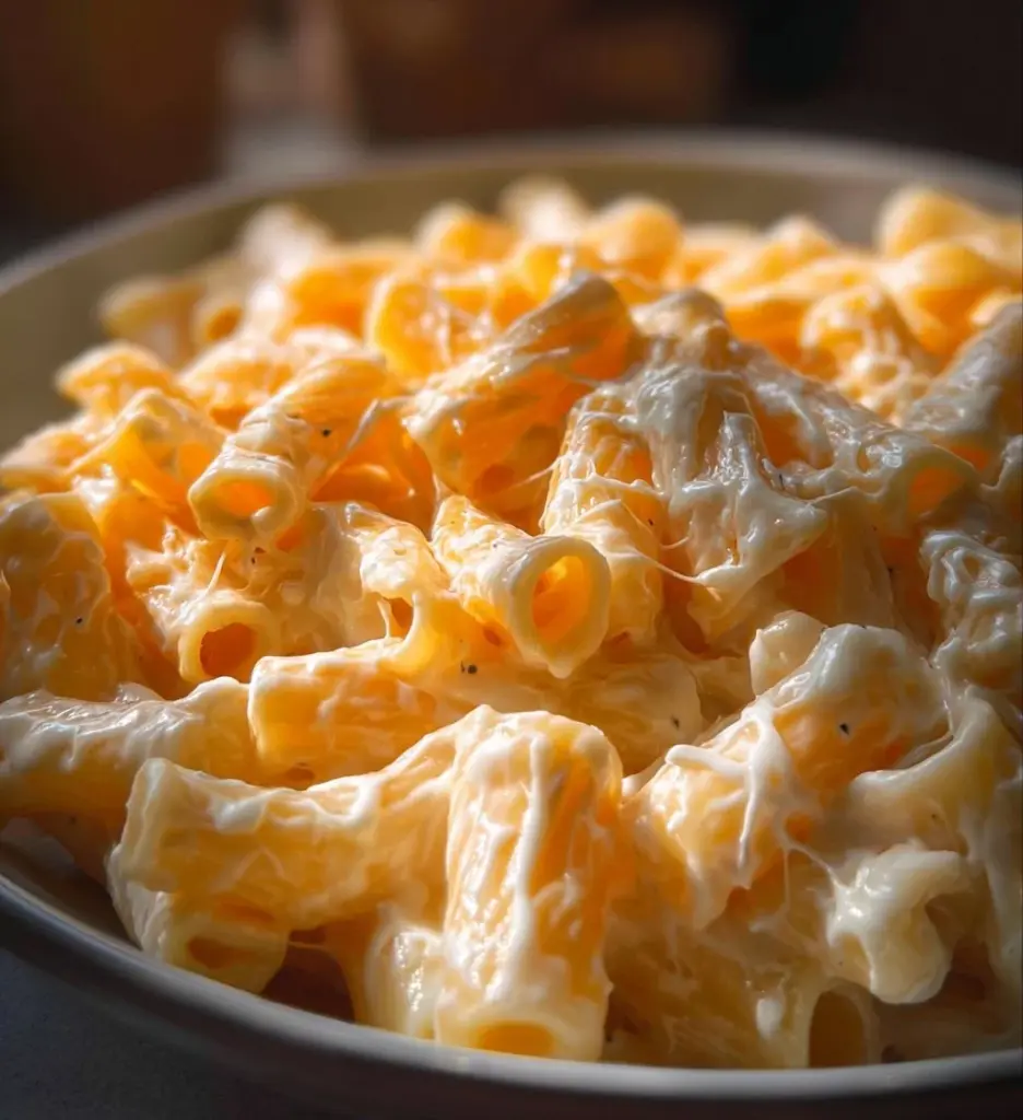 Creamy cottage cheese pasta served in a bowl with fresh herbs