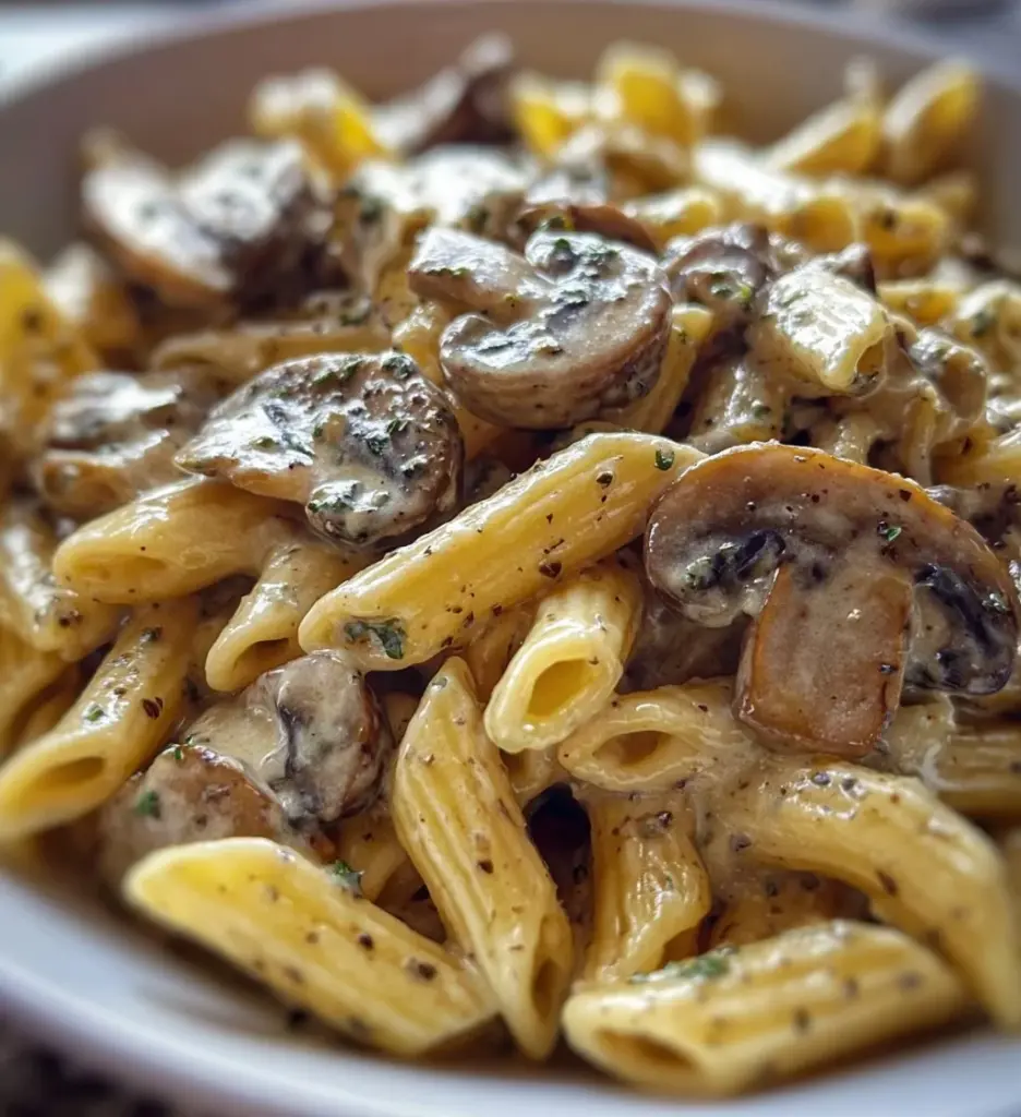 Creamy Tuscan Mushroom Pasta Skillet with fresh herbs and garlic