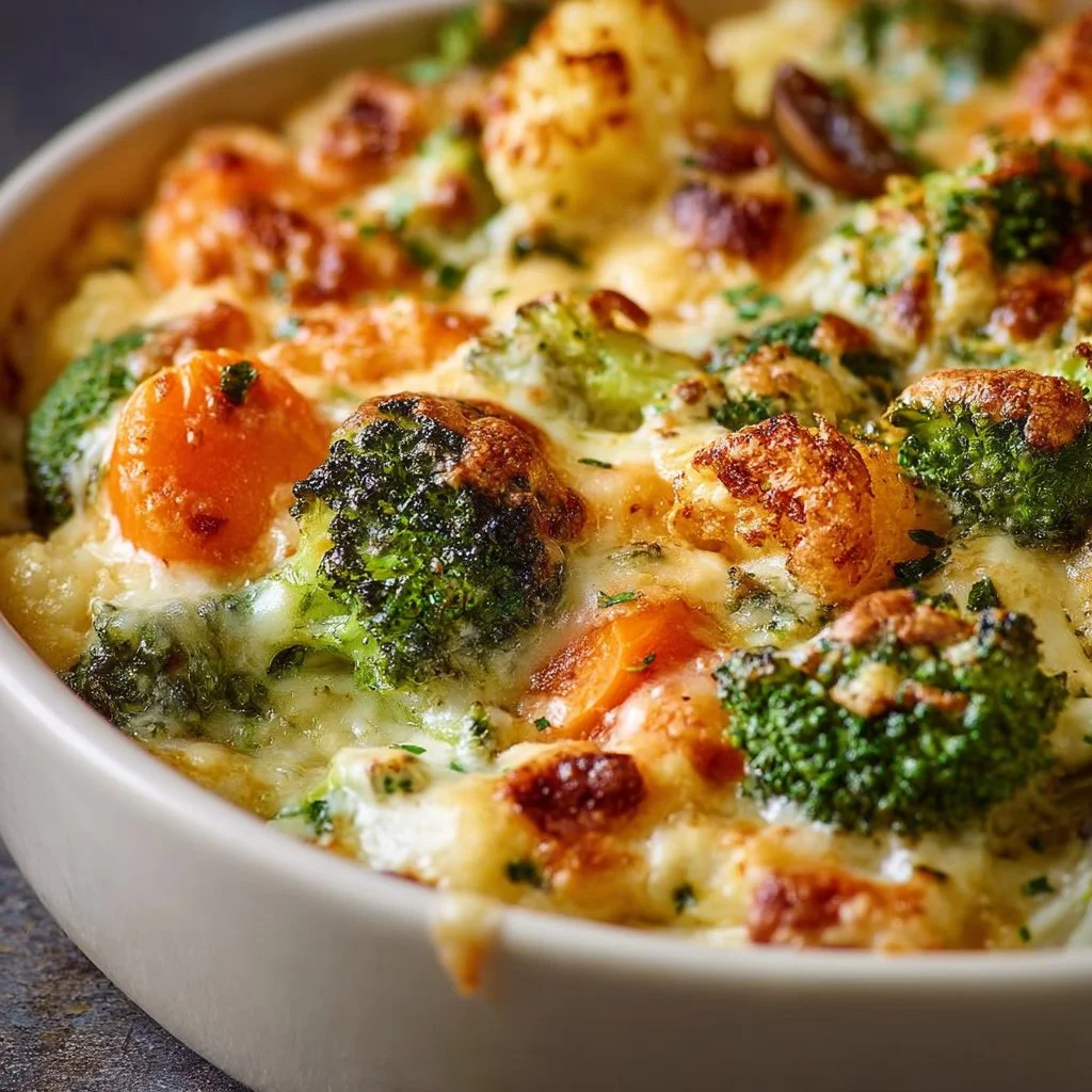 Creamy winter vegetable casserole filled with seasonal veggies