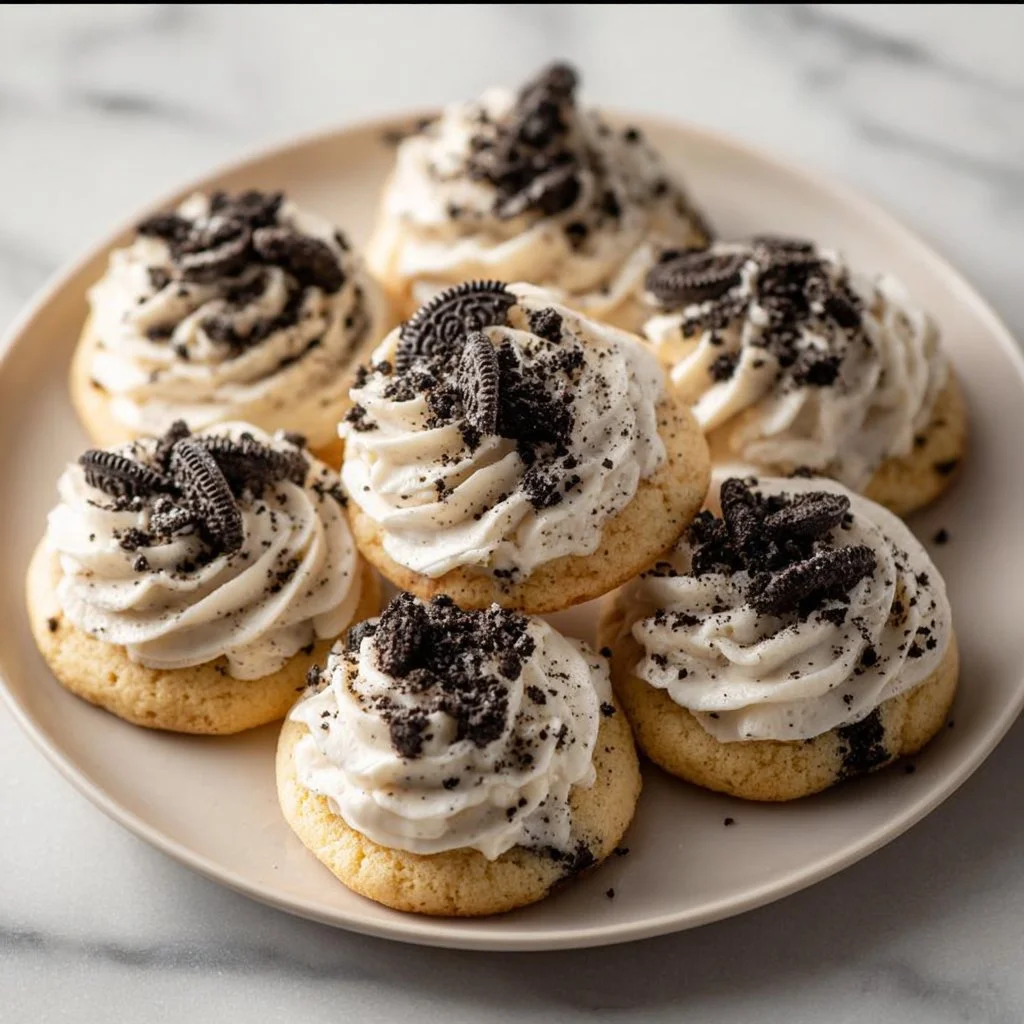 Crumbl Cookies and Cream Milkshake Cookie with whipped cream and cookie crumbles