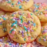 Colorful decorated Easter cookies on a festive background
