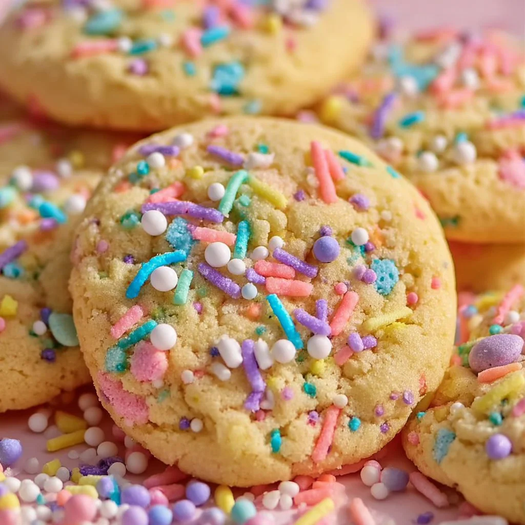 Colorful decorated Easter cookies on a festive background