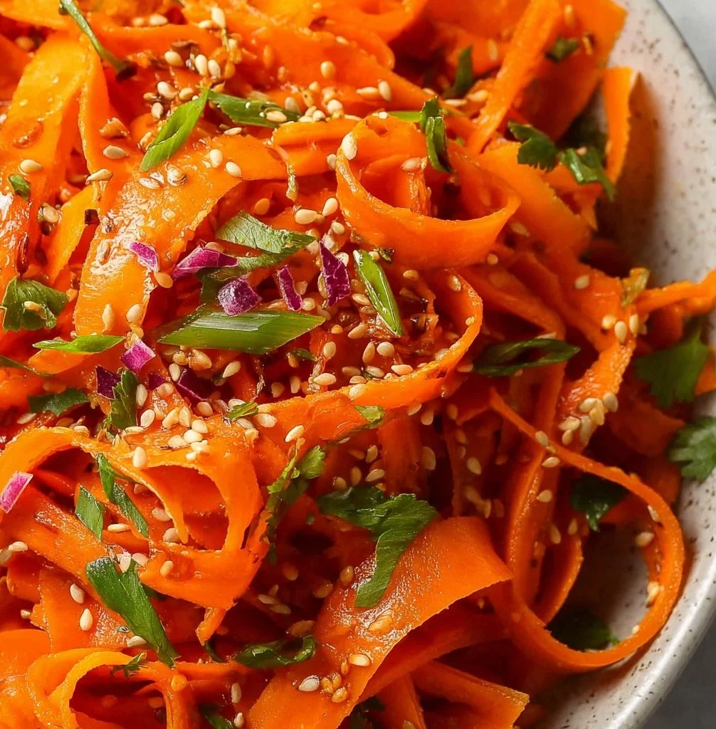 Easy carrot salad with Asian dressing featuring vibrant colors and fresh ingredients