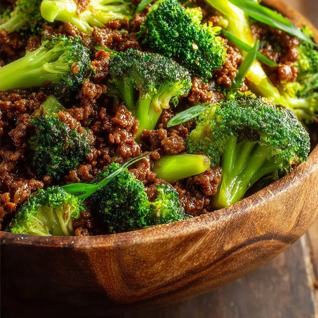 Easy ground beef and broccoli dish ready to serve