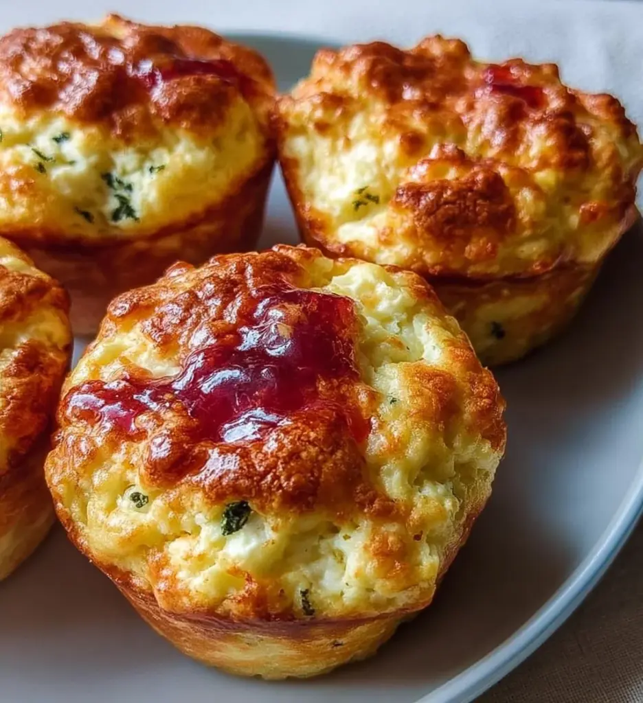 Filling cottage cheese breakfast muffins on a plate with fresh fruit