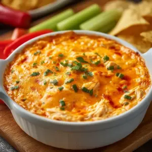 Delicious Frank's Red Hot Buffalo Chicken Dip served with tortilla chips