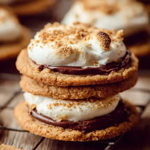 Frosted S'mores cookies with chocolate and marshmallow topping