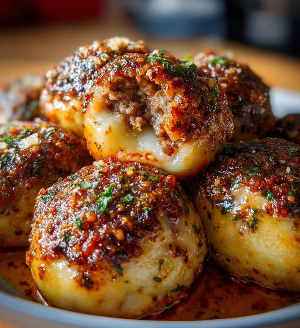 Garlic Parmesan Cheeseburger Bombs served on a plate with dipping sauce.