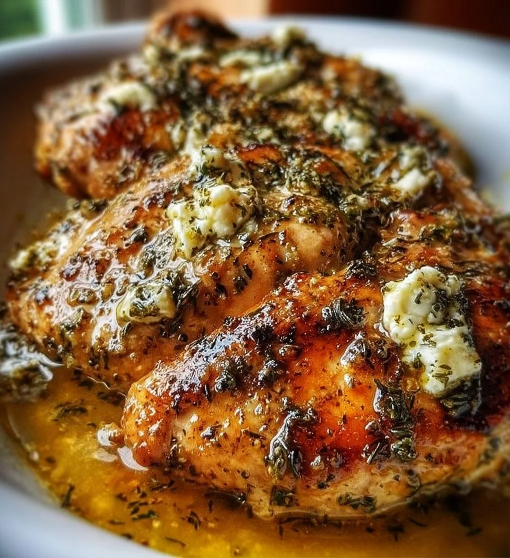 Greek chicken with lemon and feta served on a plate