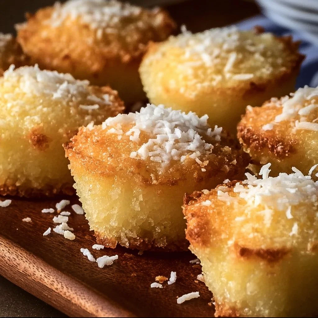 Heavenly Portuguese Coconut Cakes with a golden crust and coconut topping