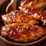 Honey Garlic Chicken Breast served on a plate with vegetables and sauce