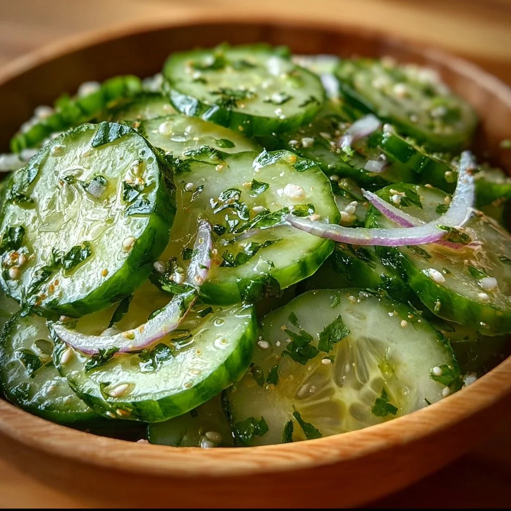 Honey-lime cucumber salad served in a bowl with fresh ingredients