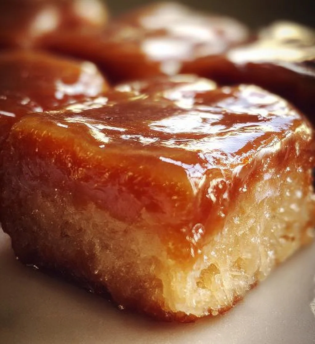 Homemade irresistible maple donut bars on a wooden table