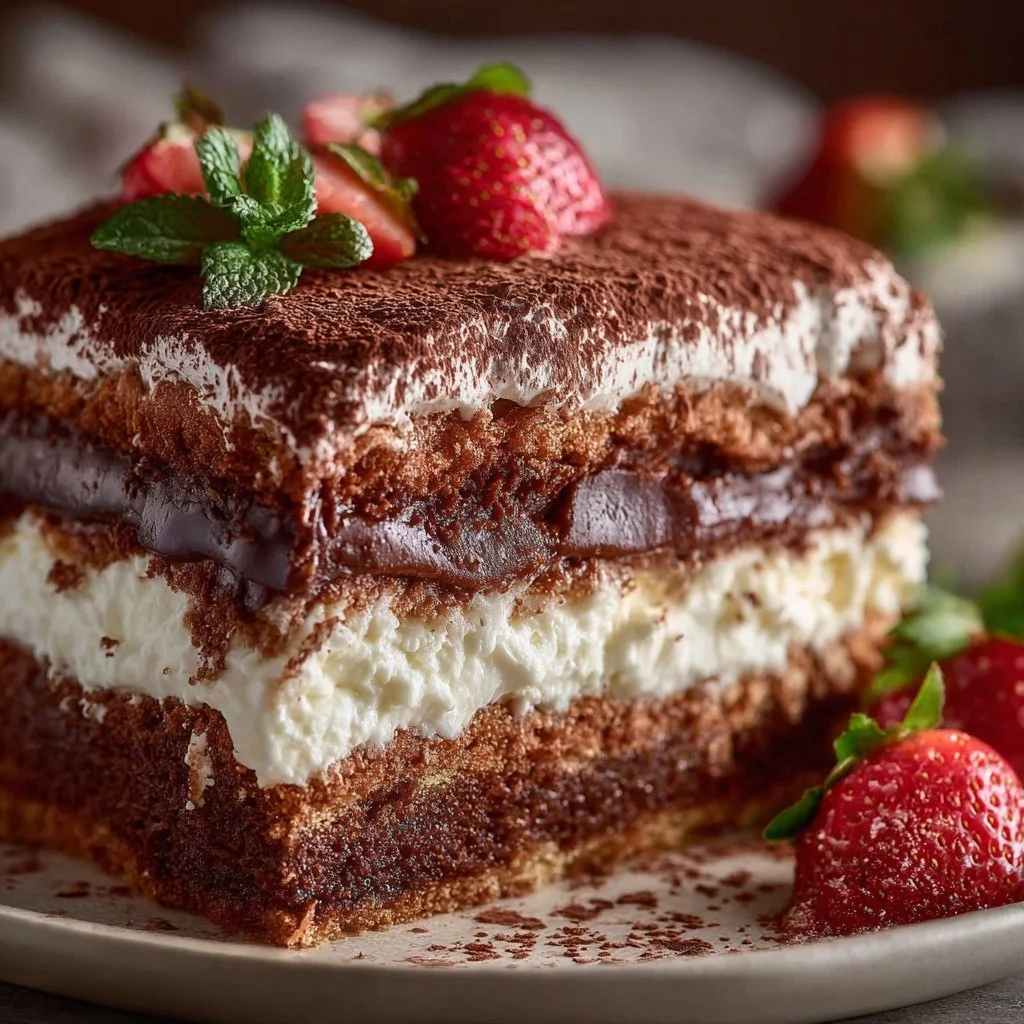Slice of Italian Love Cake with ricotta and citrus layers on a decorative plate.