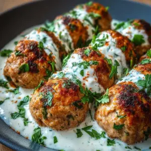 Juicy chicken kofta served with garlic yogurt sauce on a plate