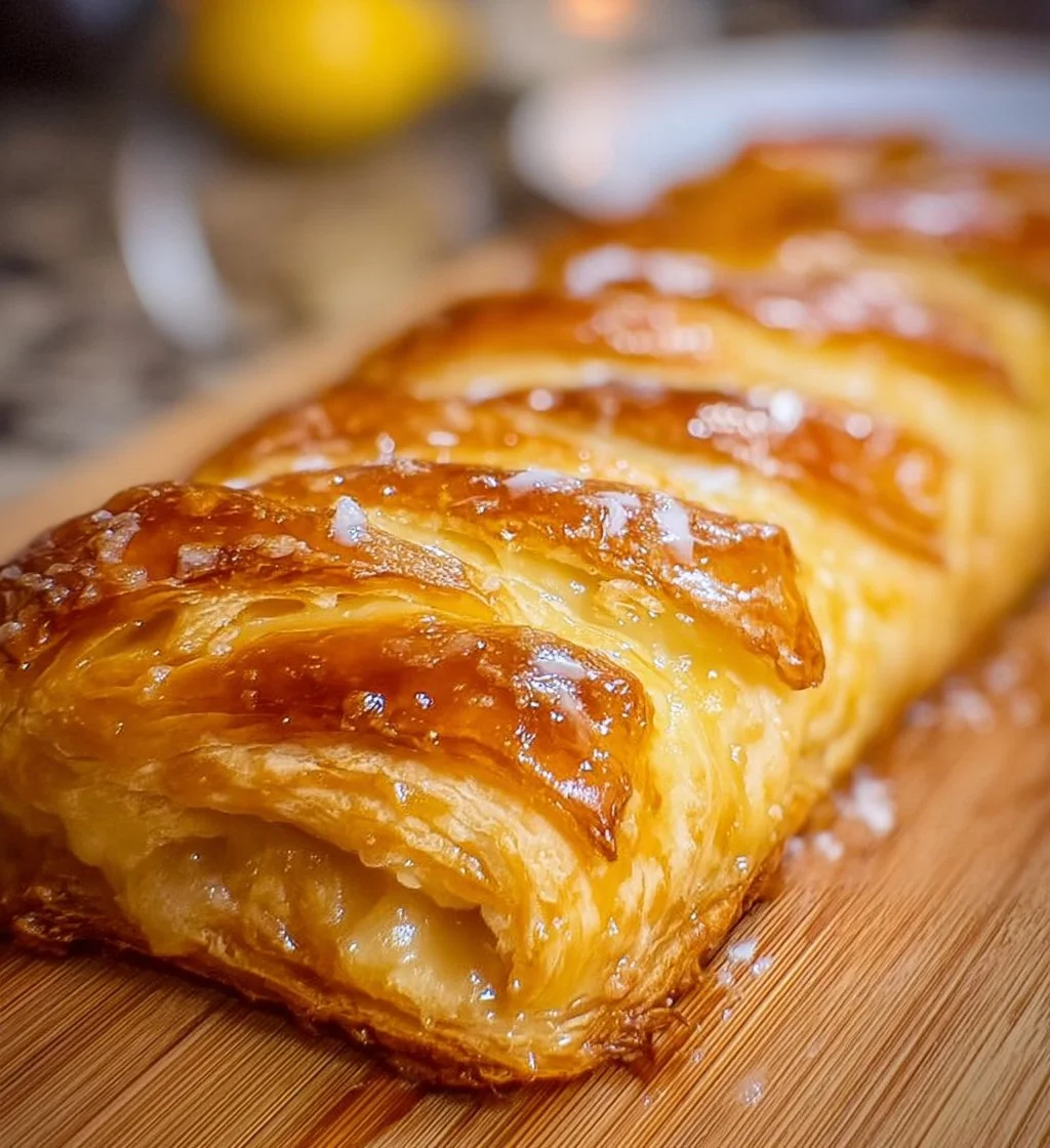 Lemon cream cheese puff pastry braid with a golden crust