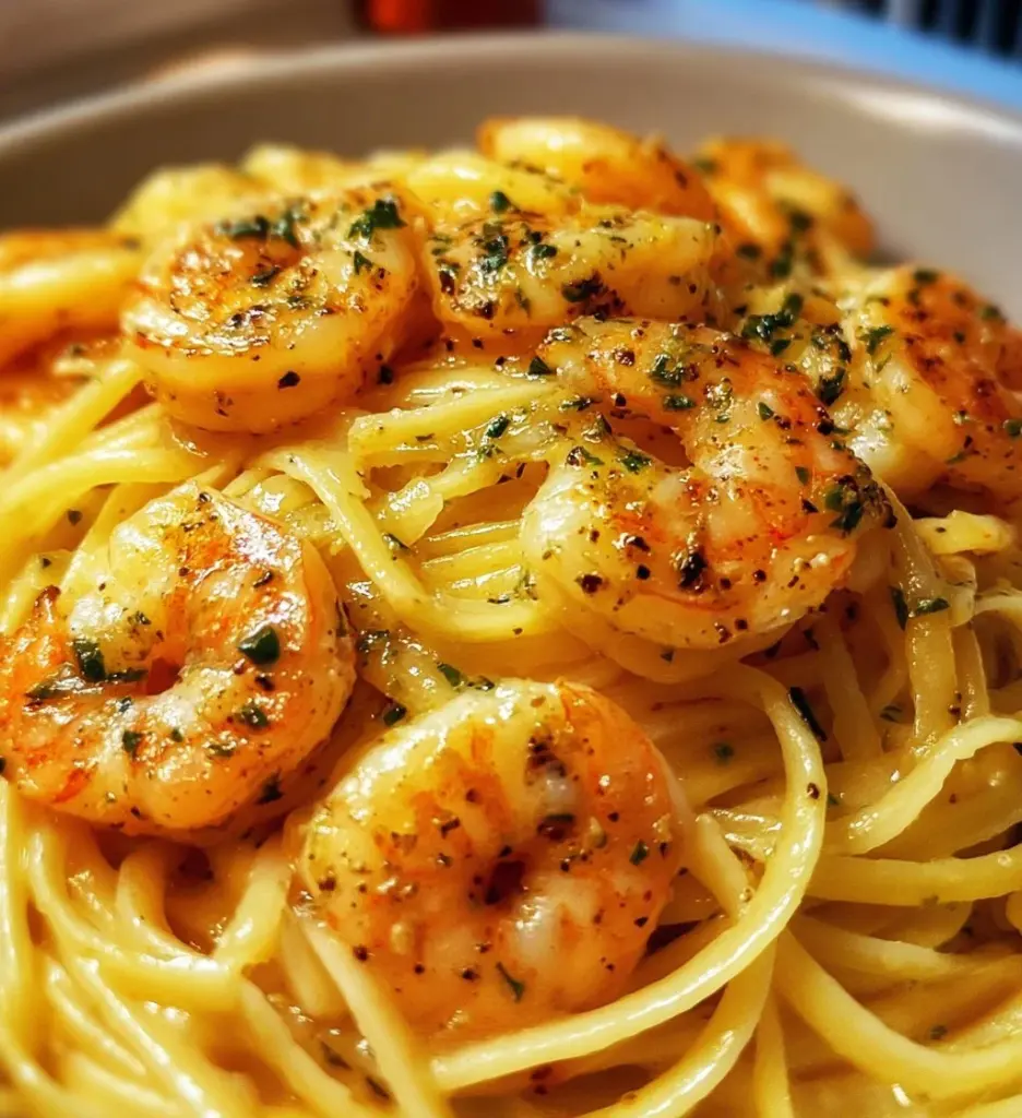 Delicious Lemon Shrimp Pasta served with fresh herbs and lemon zest