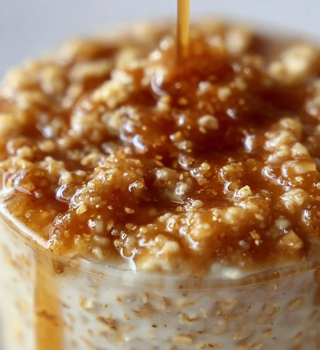 Bowl of maple brown sugar overnight oats topped with fresh fruit
