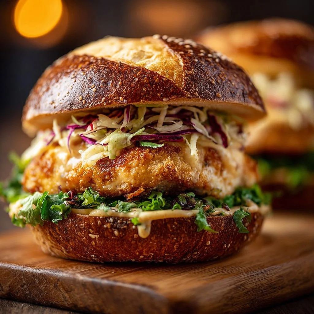 Maple Dijon Chicken Burgers served with fresh toppings and sides