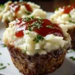 Delicious meatloaf cupcakes topped with creamy mashed potato swirls