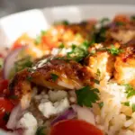 Mediterranean Chicken & Rice Bowls with vibrant vegetables and herbs