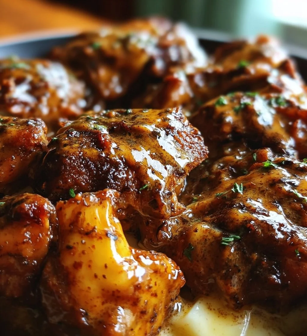 Delicious Mississippi Mud Chicken served on a plate with rich toppings and sides.