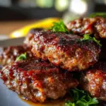 Delicious Lebanese Kafta served on a platter with fresh herbs and spices