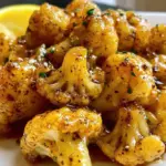 Vegan lemon pepper cauliflower dish served on a plate