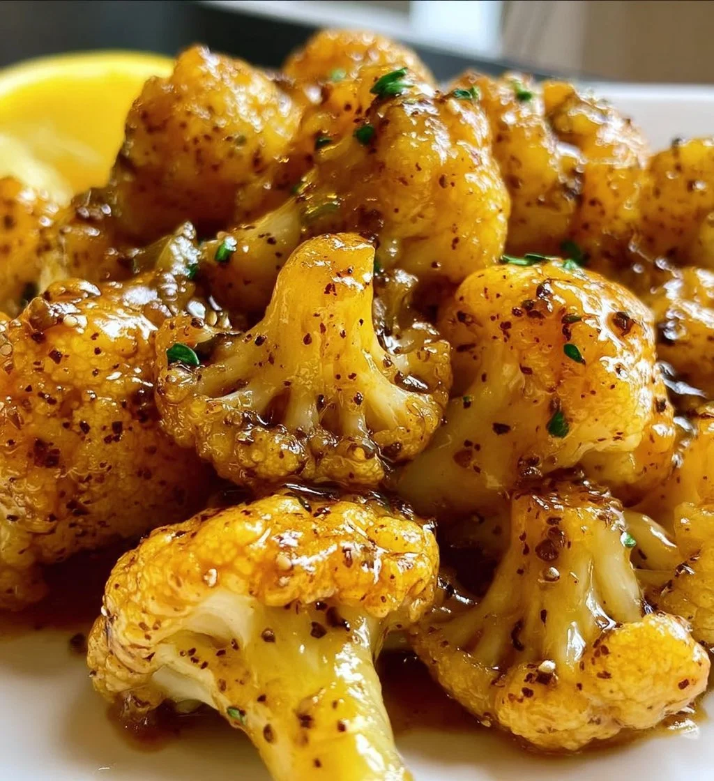 Vegan lemon pepper cauliflower dish served on a plate