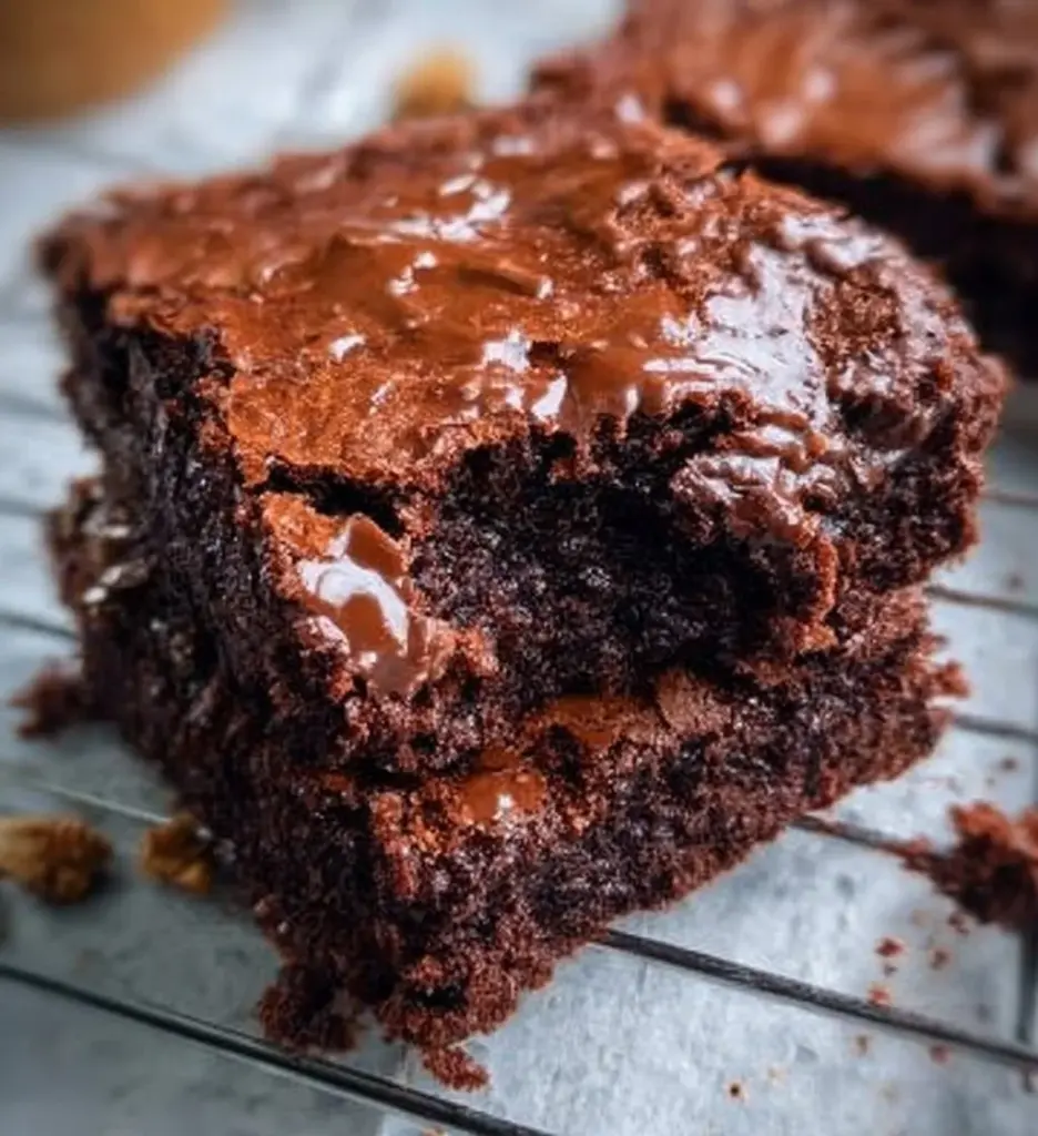 Nigella's Emergency Brownies ready to serve, rich chocolate dessert.
