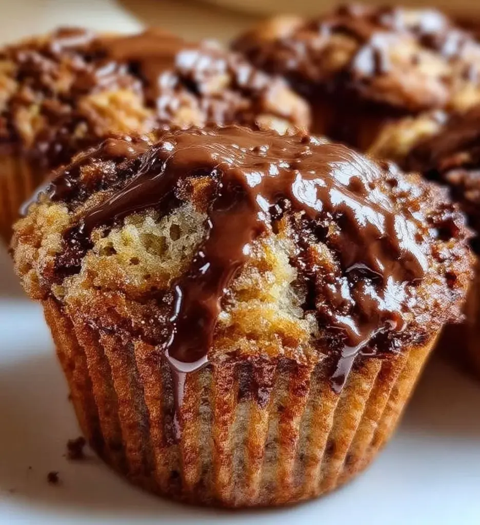 Delicious homemade Nutella Banana Muffins with chocolate and banana flavor.