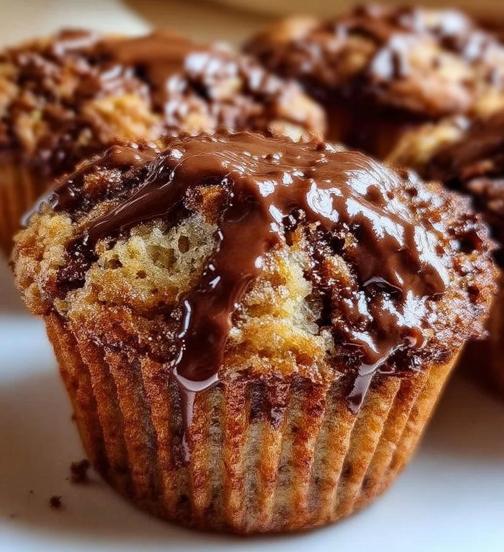 Delicious homemade Nutella Banana Muffins with chocolate and banana flavor.