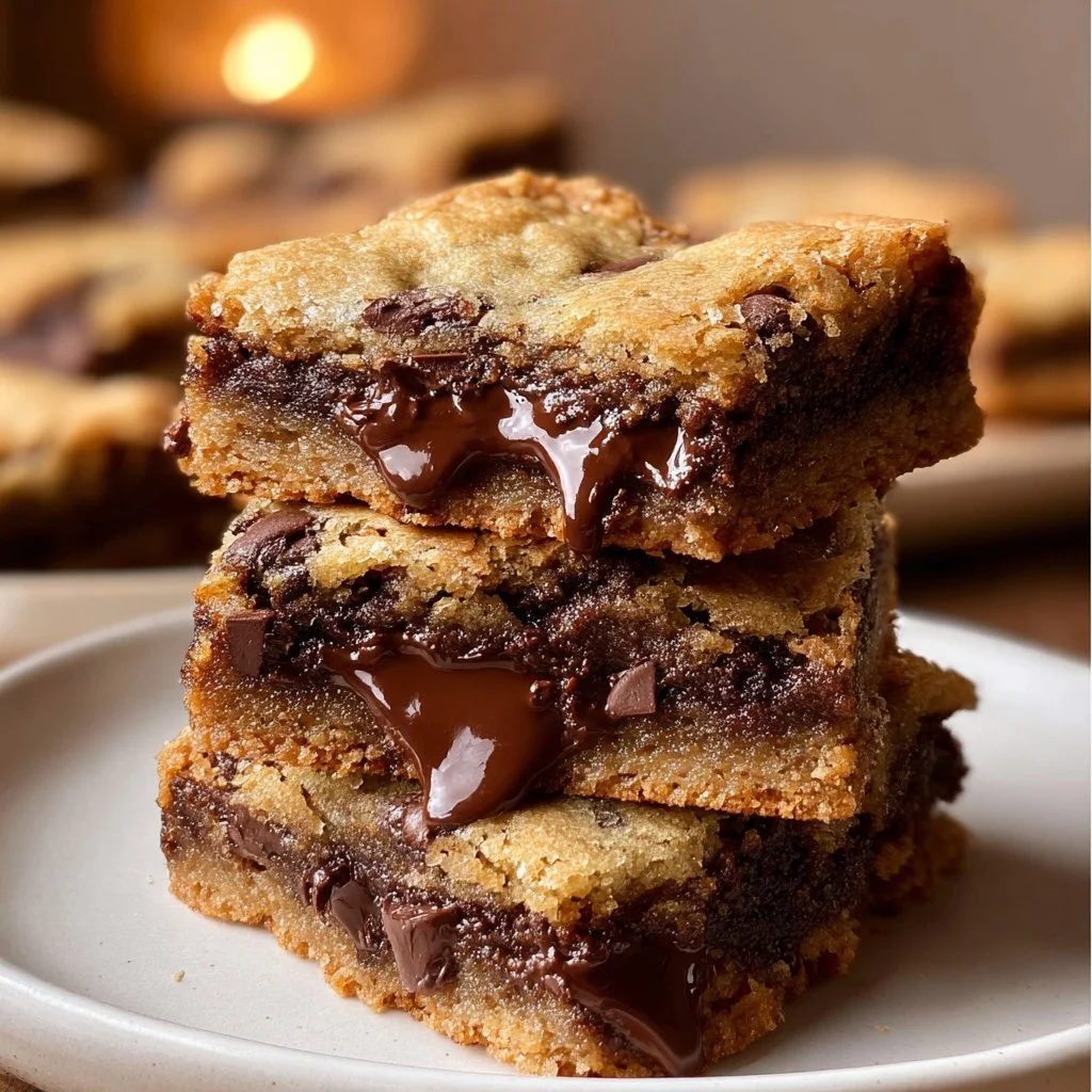 Nutella stuffed chocolate chip cookie bars fresh out of the oven