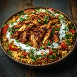 Delicious One Pot Chicken Shawarma Rice garnished with fresh herbs