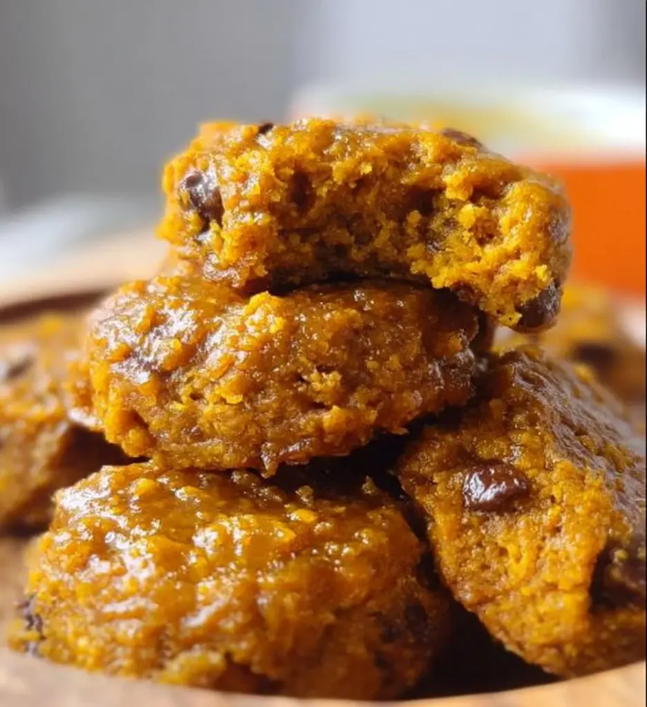 Baked pumpkin protein cookies on a wooden table, healthy snack idea