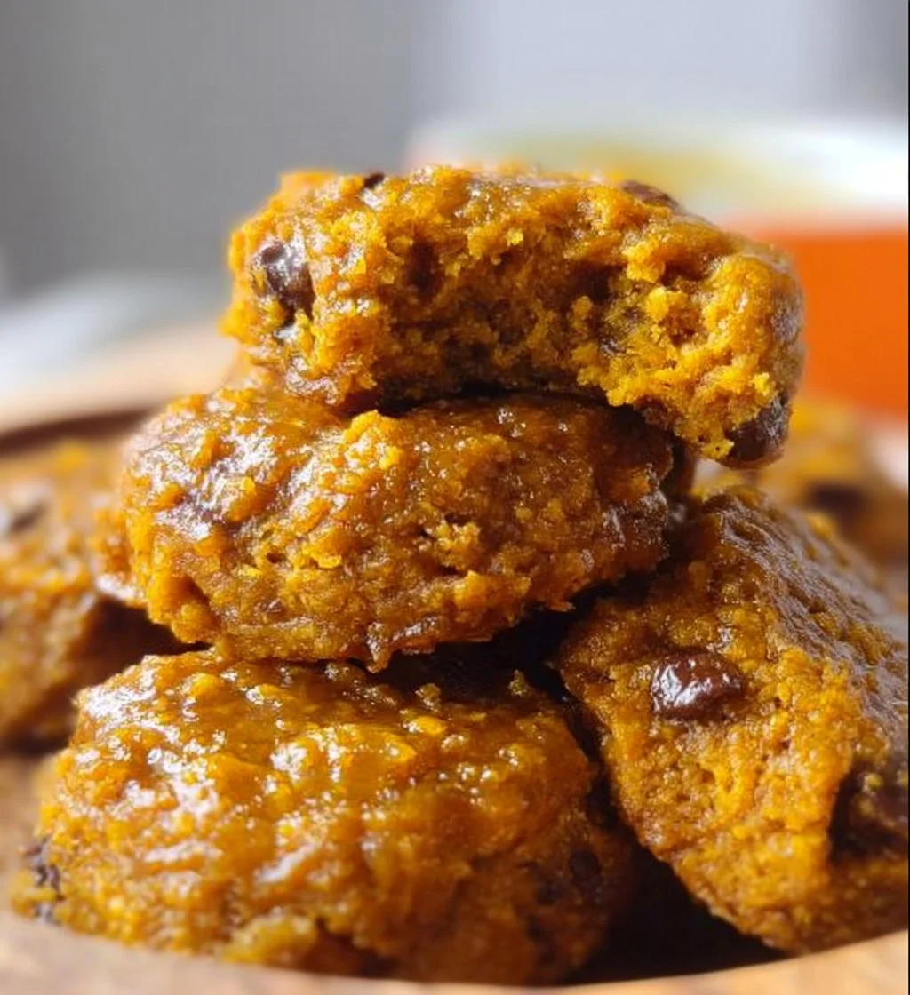Baked pumpkin protein cookies on a wooden table, healthy snack idea