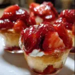 Delicious quick strawberry shortcake cups topped with whipped cream and strawberries.