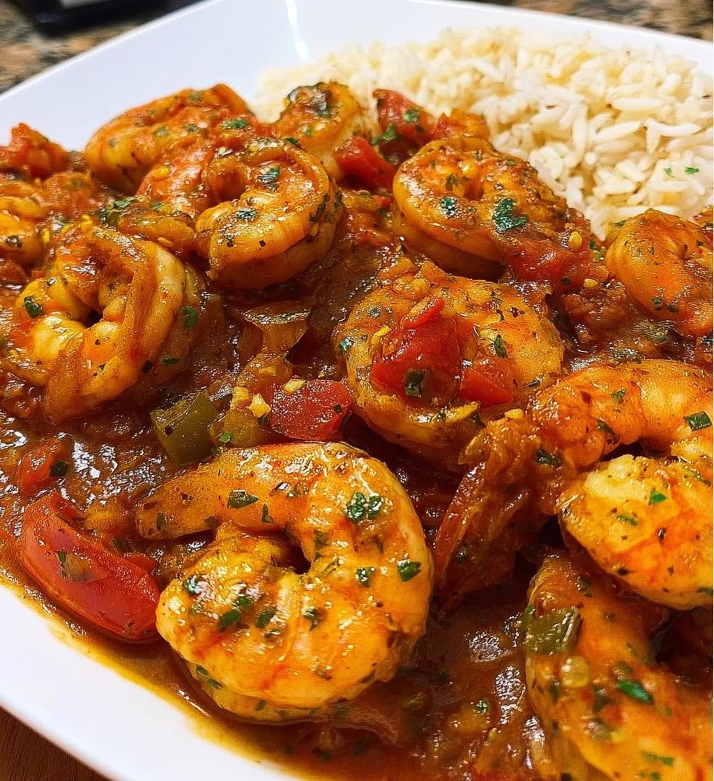 Delicious Shrimp Creole served in a bowl with rice and fresh parsley garnish.