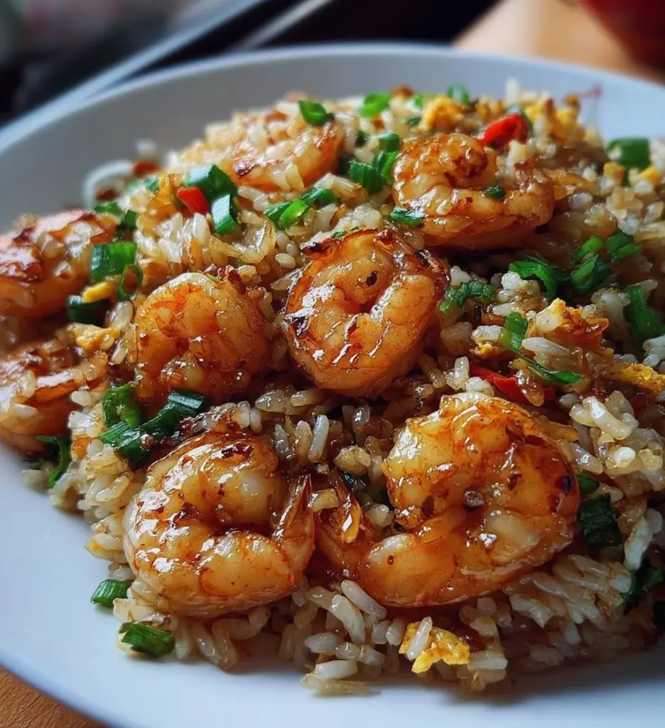 Delicious shrimp fried garlic rice served on a plate