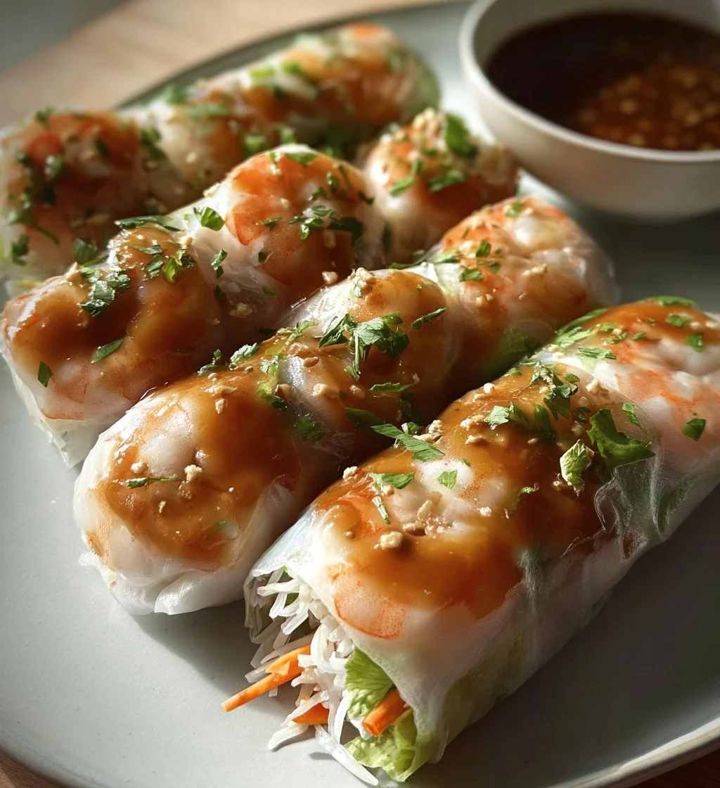 Plate of delicious shrimp spring rolls with dipping sauce