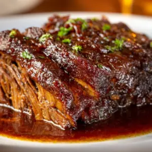 Slow cooked beef brisket served with vegetables
