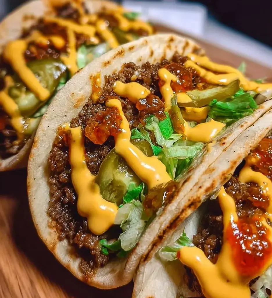 Delicious Smash Burger Tacos showcasing juicy beef and fresh toppings.