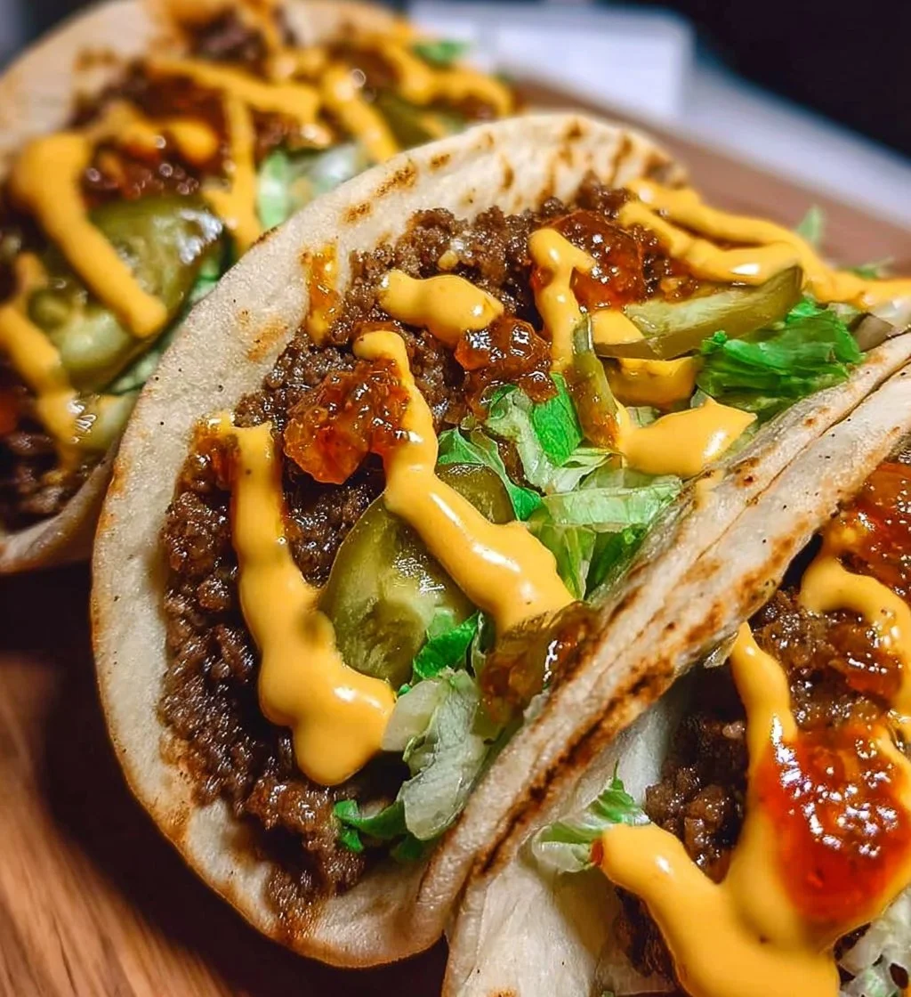 Delicious Smash Burger Tacos showcasing juicy beef and fresh toppings.