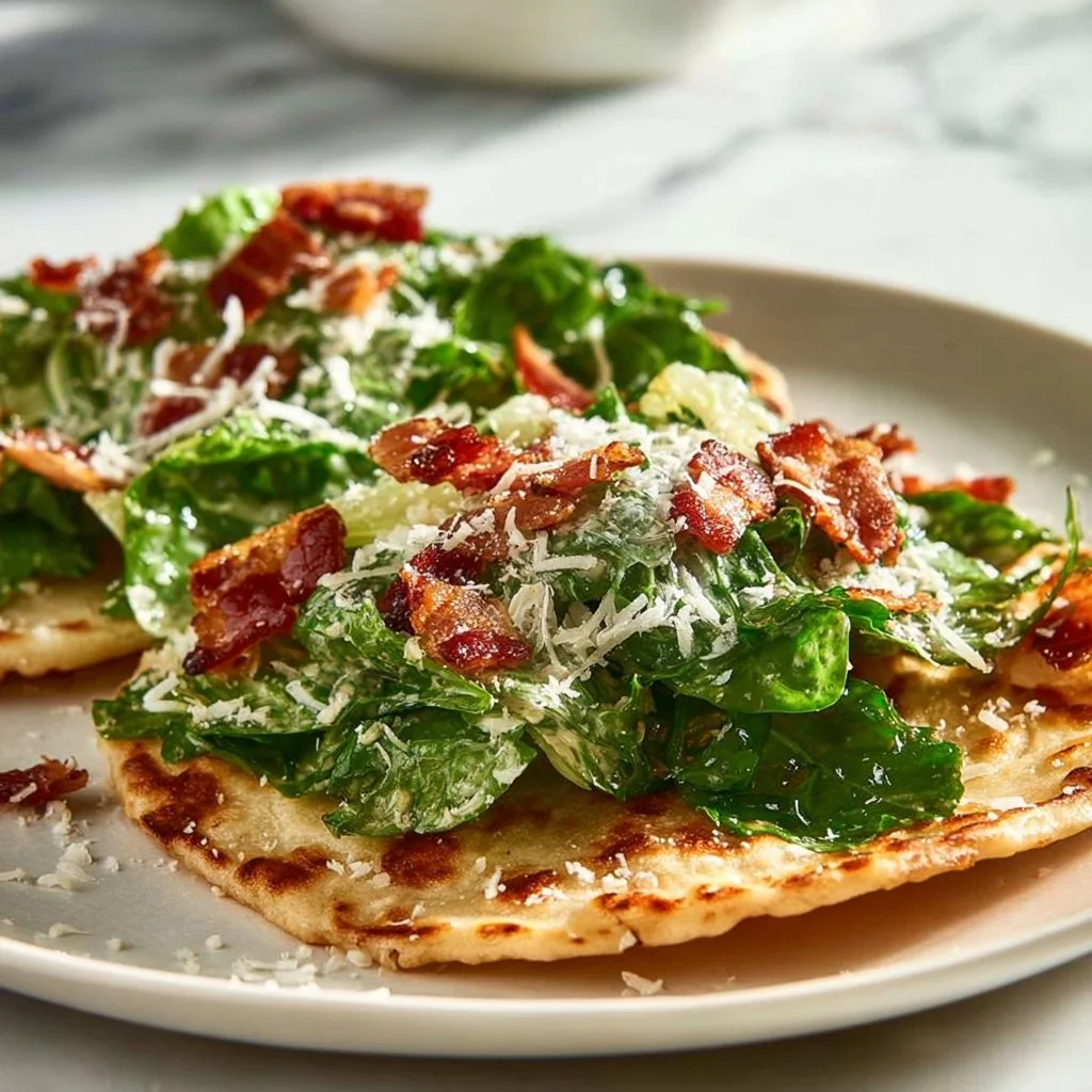 Delicious Smash Chicken Caesar Tacos served on a plate.