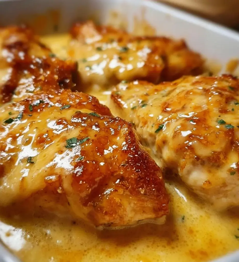 Delicious smothered cheesy sour cream chicken served on a plate